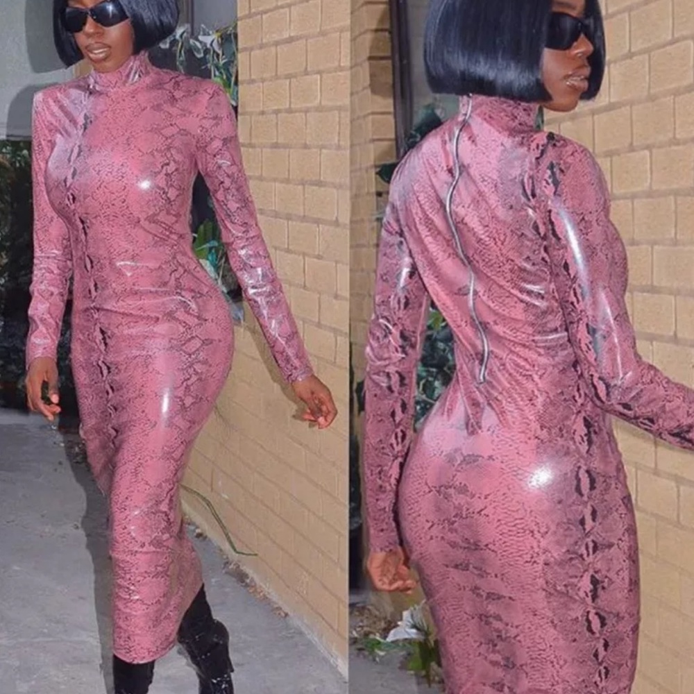 Pink leather snakeskin dress